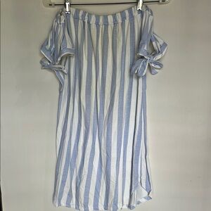 Blue and White Striped Off-Shoulder Dress